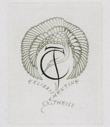 Hans Ranzoni d. J., Exlibris Clementine Theiss, 1942, Kupferstich ,6,4 x 5 cm, Belvedere, Wien,…