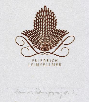 Hans Ranzoni, Exlibris Friedrich Leinfellner, 1973, Kupferstich, 5,9 × 4,9 cm, Belvedere, Wien,…