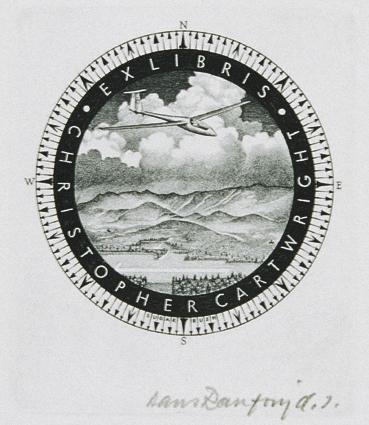 Hans Ranzoni, Exlibris Christopher Cartwright, 1987, Kupferstich, 8 × 7 cm, Belvedere, Wien, In…