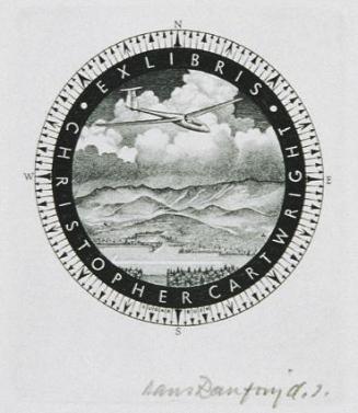 Hans Ranzoni, Exlibris Christopher Cartwright, 1987, Kupferstich, 8 × 7 cm, Belvedere, Wien, In…
