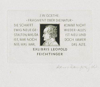 Hans Ranzoni, Exlibris Leopold Feichtinger, 1984, Kupferstich, 4,8 × 7,6 cm, Belvedere, Wien, I ...