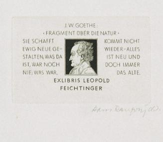 Hans Ranzoni, Exlibris Leopold Feichtinger, 1984, Kupferstich, 4,8 × 7,6 cm, Belvedere, Wien, I…