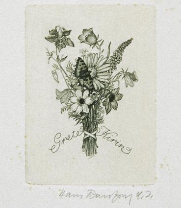 Hans Ranzoni, Exlibris Grete Kirin, 1981, Kupferstich, 6,2 × 4,6 cm, Belvedere, Wien, Inv.-Nr. …