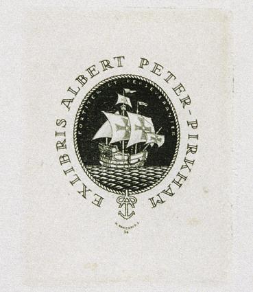 Hans Ranzoni d. J., Exlibris Albert Peter-Pirkham, 1934, Kupferstich, 5,5 x 4,2 cm, Belvedere, …