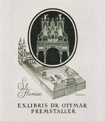 Hans Ranzoni, Exlibris Dr. Ottmar Premstaller, 1980, Kupferstich, 6 × 4,5 cm, Belvedere, Wien, …