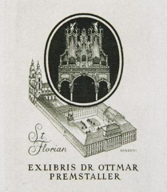 Hans Ranzoni, Exlibris Dr. Ottmar Premstaller, 1980, Kupferstich, 6 × 4,5 cm, Belvedere, Wien, …