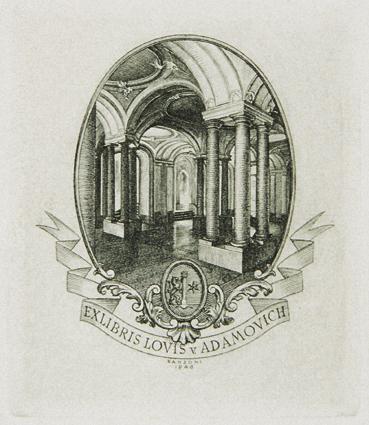 Hans Ranzoni d. J., Exlibris Louis v. Adamovich, 1946, Kupferstich, 5,7 x 4,8 cm, Belvedere, Wi…