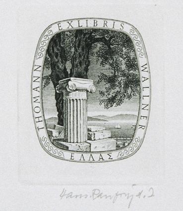 Hans Ranzoni, Exlibris Dr. E. Thomann-Wallner, 1986, Kupferstich, 6,9 × 5,6 cm, Belvedere, Wien…