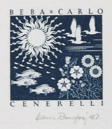 Hans Ranzoni, Exlibris Beba und Carlo Cenerlli, 1971, Kupferstich, 5,1 × 4,8 cm, Belvedere, Wie…