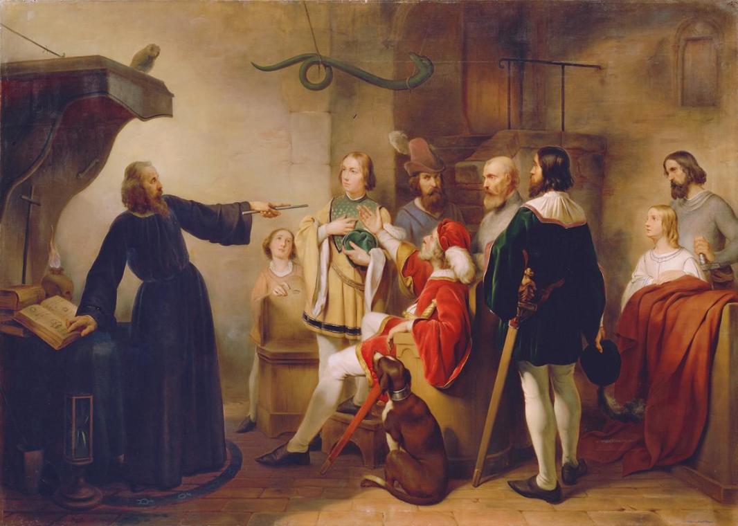 Carl Johann Nepomuk Hemerlein, Ein Astrologe weissagt Rudolf von Habsburg, vor 1850, Öl auf Lei…