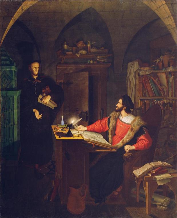 Ludwig Ferdinand Schnorr von Carolsfeld, Faust und Mephisto in der Studierstube, 1818, Öl auf L ...