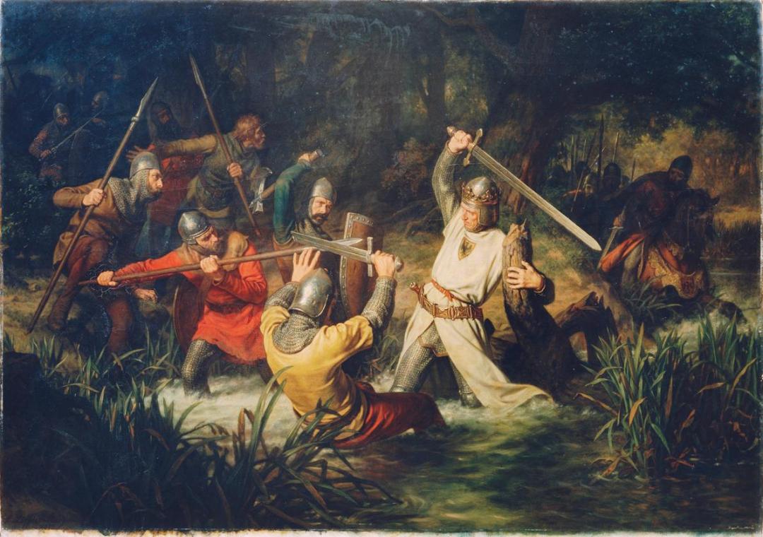 Leopold Löffler Edler von Radymno, Rudolf von Habsburg in Lebensgefahr, 1872, Öl auf Leinwand, …