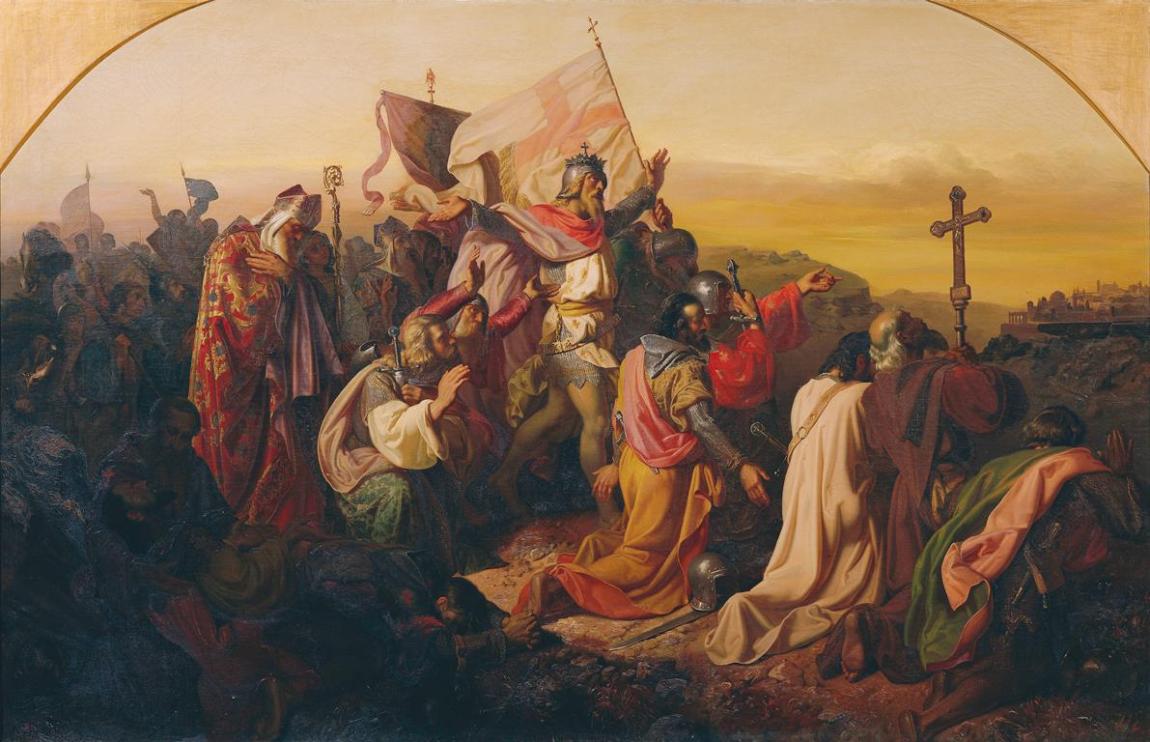 Johann Till der Jüngere, Gottfried von Bouillon und Kreuzfahrer, 1854, Öl auf Leinwand, 148 x 2 ...