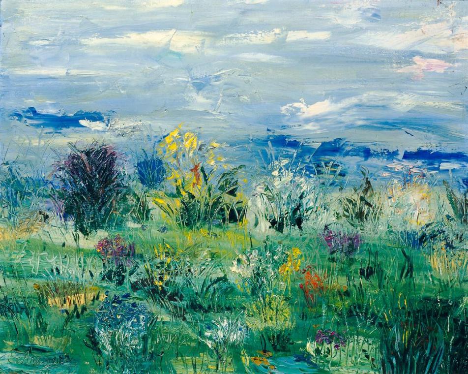 Greta Schreyer-Loebl, Wiese, 1953, Öl auf Leinwand, 61 x 76,5 cm, Belvedere, Wien, Inv.-Nr. 650…