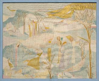 Olga-Maria Rubin-Beaufils, Märchen, 1951, Seidenstickerei, Goldpulver, 62 x 75 cm, Belvedere, W…