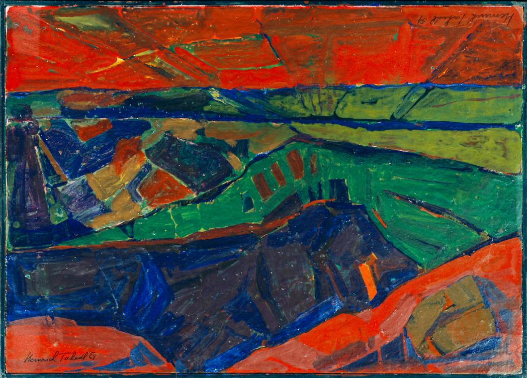 Heinrich Tahedl, Doppelte Landschaft, 1957/1969, Acryl auf Hartfaserplatte, 75 x 105 cm, Belved…