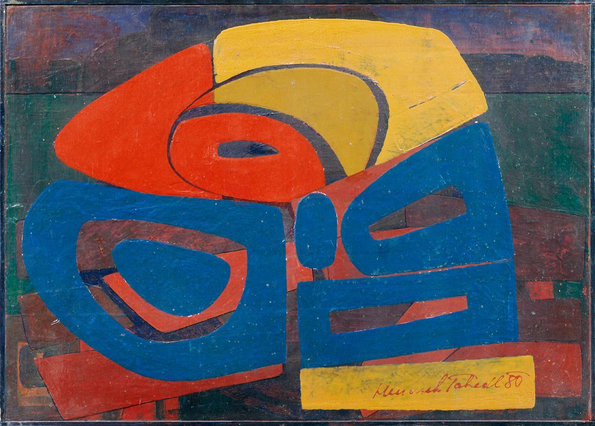 Heinrich Tahedl, Geometrische Komposition, 1980, Acryl auf Hartfaserplatte, 75 x 105 cm, Belved ...