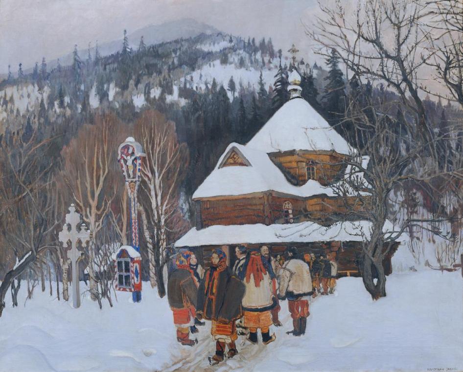 Władysław Jarocki, Dorfkirche in den Karpaten, vor 1912, Öl auf Leinwand, 138 x 176 cm, Belvede…