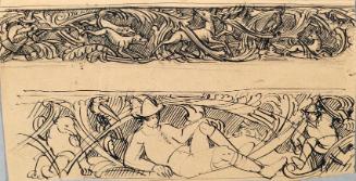 Franz Barwig d. Ä., Ornamentstudie mit Jagdmotiv, Tusche auf Papier, 15 x 30 cm, Belvedere, Wie…