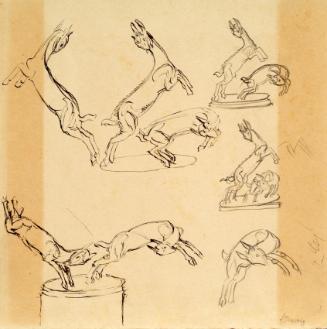 Franz Barwig d. Ä., Springende Zicklein auf Podesten, um 1921, Tusche, Bleistift auf Papier, 28…