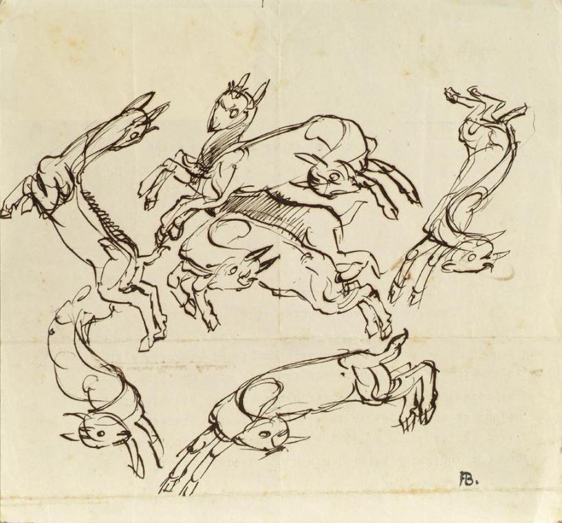 Franz Barwig d. Ä., Springende Zicklein, um 1921, Tusche auf Papier, 21 x 21 cm, Belvedere, Wie…
