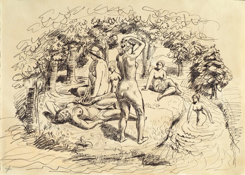 Franz Barwig der Ältere, Badende, um 1927/1930, Tusche auf Papier, 23 x 32 cm, Belvedere, Wien,…