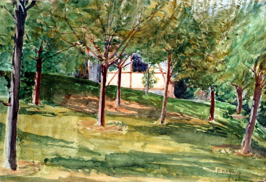 Franz Barwig d. Ä., Atelier im Garten, Aquarell auf Papier, 31 x 47 cm, Belvedere, Wien, Inv.-N ...