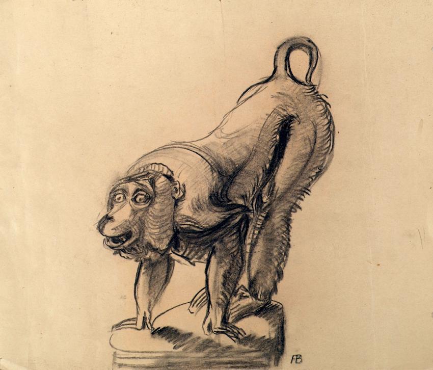 Franz Barwig d. Ä., Affe (Mandrill), 1928/1929, Kohle auf Papier, 34,5 x 41 cm, Belvedere, Wien ...