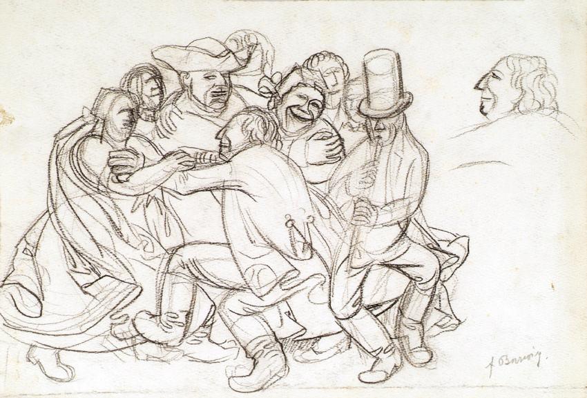 Franz Barwig, d. Ä., Bauernhochzeit, um 1919, Kohle auf Papier, 26 x 38,5 cm, Belvedere, Wien, …