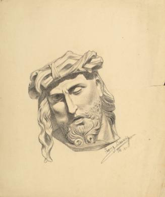 Franz Barwig, d. Ä., Christuskopf (Akademiearbeit), 1888, Bleistift auf Papier, 41,5 x 35,5 cm,…