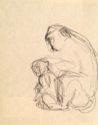 Franz Barwig d. Ä., Affe mit Jungem, 1928, Bleistift auf Papier, 27,5 x 21,5 cm, Belvedere, Wie…