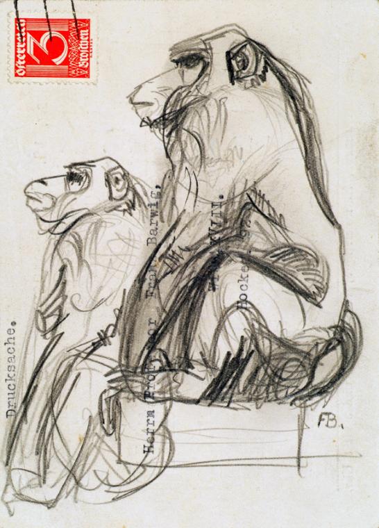 Franz Barwig d. Ä., Affe, 1928/1929, Bleistift auf frankierter Postkarte, 15 x 10,5 cm, Belvede…