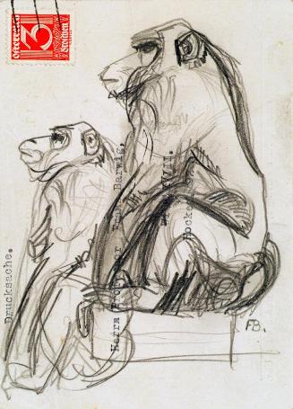 Franz Barwig d. Ä., Affe, 1928/1929, Bleistift auf frankierter Postkarte, 15 x 10,5 cm, Belvede…