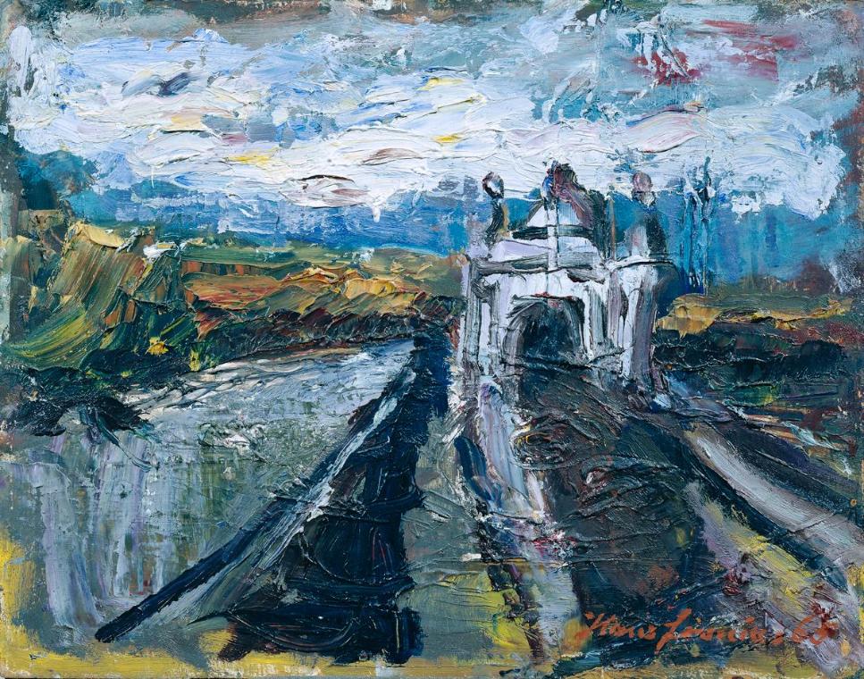 Hans Fronius, Wiener Stadtbahn, 1965, Öl auf Hartfaserplatte, 31 x 39,5 cm, Belvedere, Wien, In…