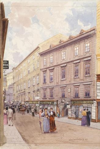 Hans Ludwig Fischer, Der Bauernmarkt in Wien, 1894, Aquarell auf Papier, 29,4 × 20 cm, Belveder…