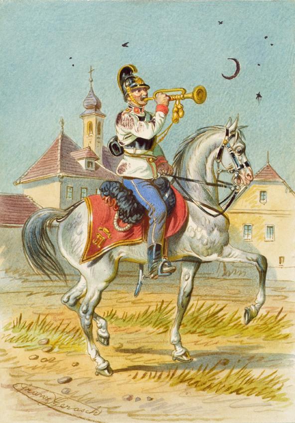 Franz Gerasch, Soldat zu Pferd, undatiert, Aquarell auf Papier, 15,7 × 11,1 cm, Belvedere, Wien ...