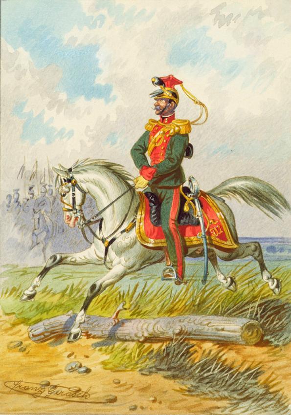 Franz Gerasch, Soldat zu Pferd, undatiert, Aquarell auf Papier, 15,7 × 11,1 cm, Belvedere, Wien ...