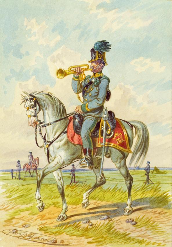 Franz Gerasch, Soldat zu Pferd, undatiert, Aquarell auf Papier, 15,7 × 11,1 cm, Belvedere, Wien ...