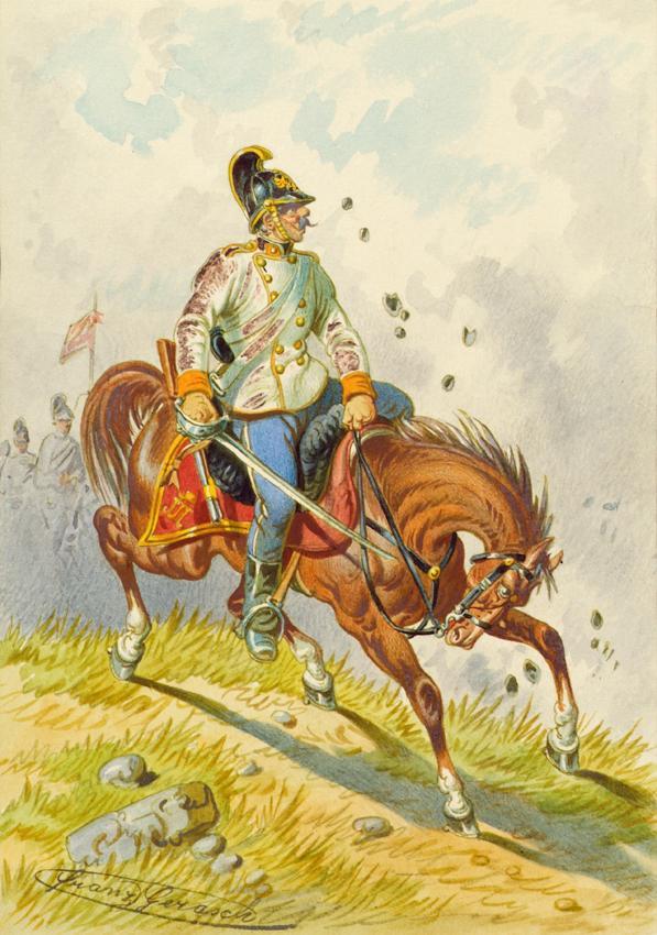 Franz Gerasch, Soldat zu Pferd, undatiert, Aquarell auf Papier, 15,7 × 11,1 cm, Belvedere, Wien ...