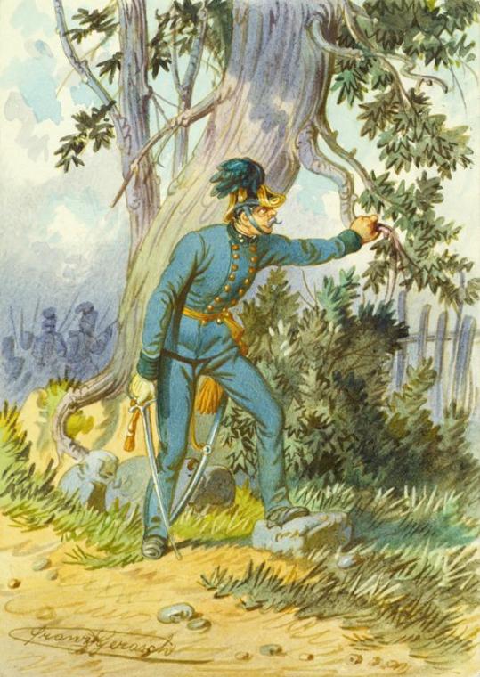 Franz Gerasch, Soldat, undatiert, Aquarell auf Papier, 15,7 × 11,1 cm, Belvedere, Wien, Inv.-Nr…