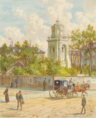 Franz Gerasch, Die Währinger Straße in Wien (mit dem Turm der Ferdinands-Wasserleitung), undati…