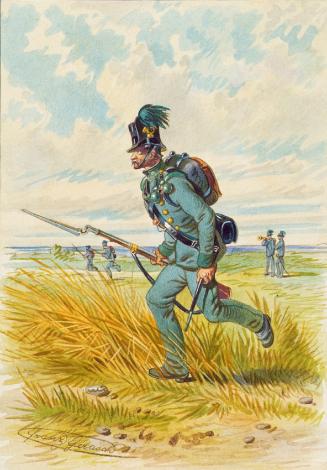 Franz Gerasch, Soldat mit Bajonett, 1859, Aquarell auf Papier, 15,7 × 11,1 cm, Belvedere, Wien,…