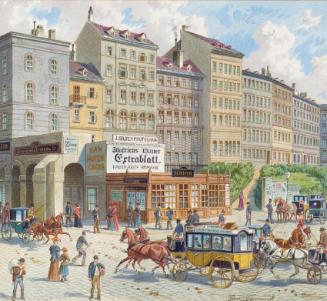 Franz Gerasch, Das Schottentor und die Mölkerbastei in Wien, undatiert, Aquarell auf Papier, 20…