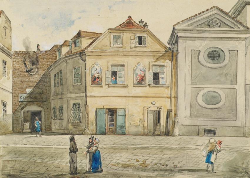 Emil Hütter, Das Scharfrichterhaus in Wien, undatiert, Aquarell auf Papier, 21 × 29,7 cm, Belve…