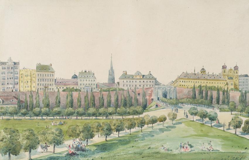 Emil Hütter, Die Stubenbastei und das Stubentor in Wien, undatiert, Aquarell auf Papier, 27,3 ×…