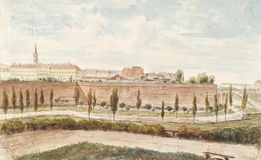 Emil Hütter, Die Augustinerbastei in Wien, 1858, Bleistift, Aquarell auf Papier, 26,5 × 42,5 cm…