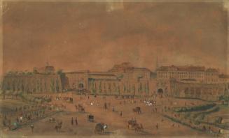 Emil Hütter, Das alte und das neue Kärntnertor in Wien, undatiert, Bleistift, Aquarell, Deckwei…