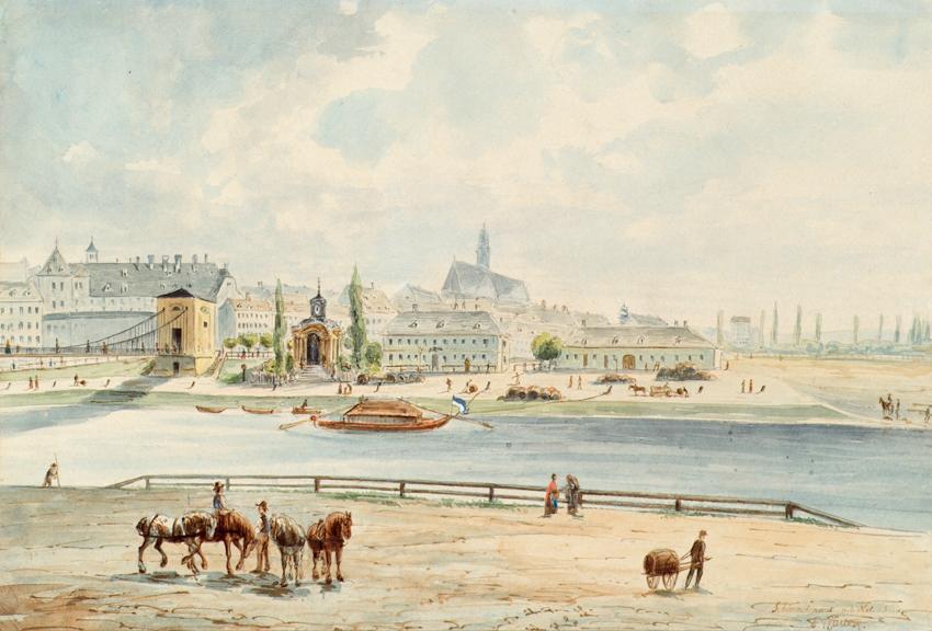 Emil Hütter, Die Schanzelmaut in Wien, 1860, Aquarell auf Papier, 22,5 × 33,3 cm, Belvedere, Wi…