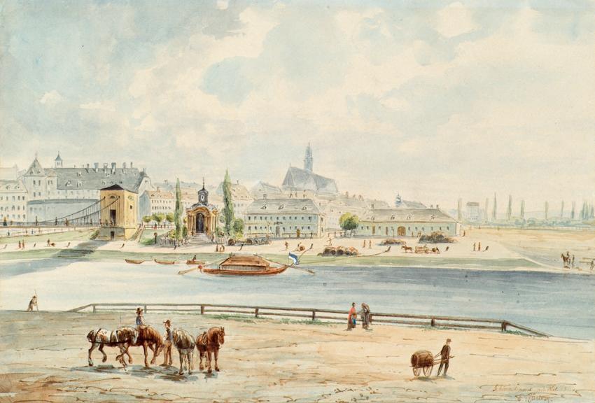 Emil Hütter, Die Schanzelmaut in Wien, 1860, Aquarell auf Papier, 22,5 × 33,3 cm, Belvedere, Wi ...