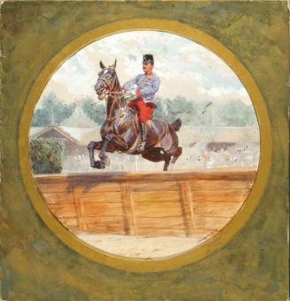 Ludwig Koch, Offiziers-Hürdenrennen in der Freudenau in Wien, 1901, Auqarell, Deckweiß auf Kart…